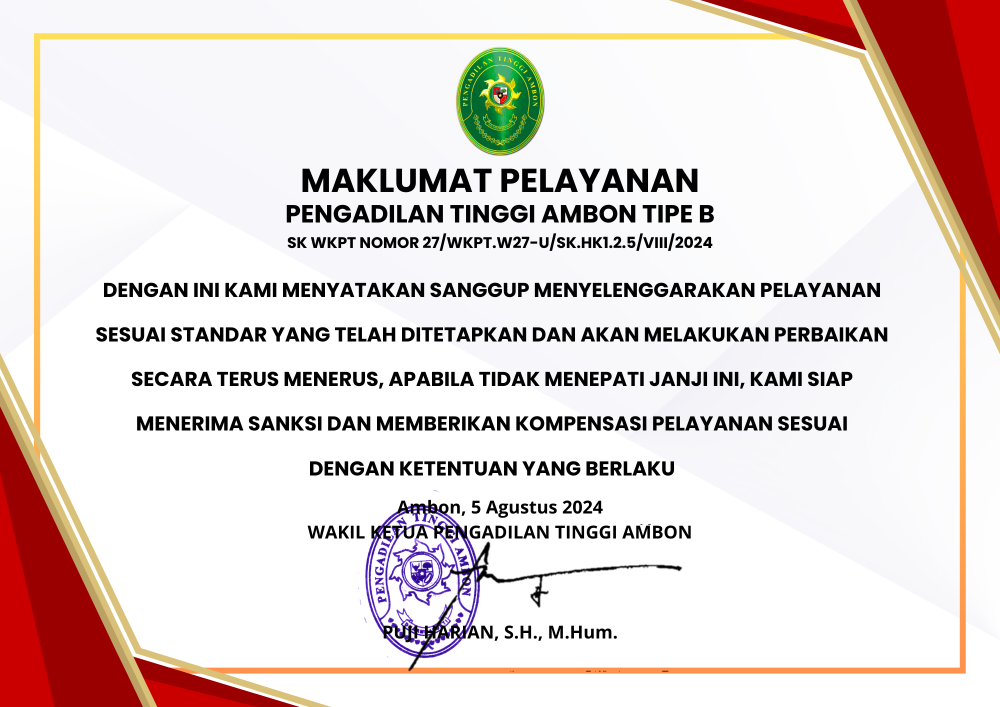 Maklumat Pelayanan PT Ambon